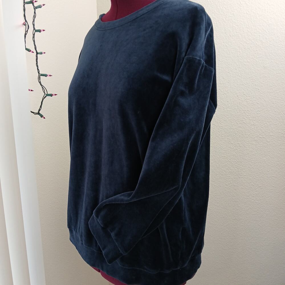 MUJI Navy Blue Velour Sweatshirt XL cotton long sleeve top warm soft classic